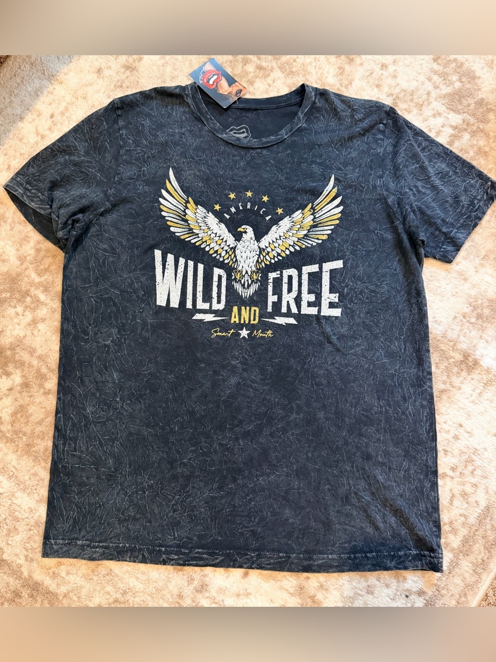 Wild Free Eagle Graphic Tee - Black with Yellow & White Print
